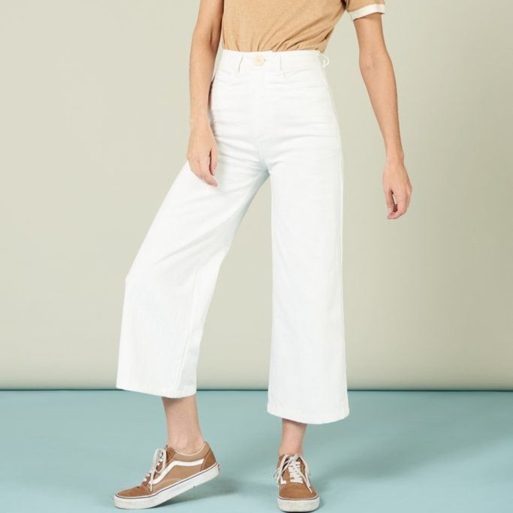 Whimsy + Row Flora Pants Cropped Wide Leg White Culottes